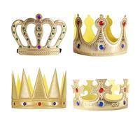 Mzbnfa 4 Pcs King & Queen Crown Set, Princess Prince Gold Crowns, Hat Cap with Gems for Halloween, Royal Costume Accessories, Crowns Party Supplies, Birthday Party Headwear & Costume Accessories
