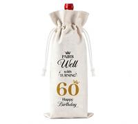 Mzbnfa 60th Birthday Gifts for Men Women, Decorative Wine Gift Bag with Drawstring, Jute Bottle Bag for 60 Year Old Mum Dad Grandma Grandad, Reusable Present Wrap for Milestone Celebration