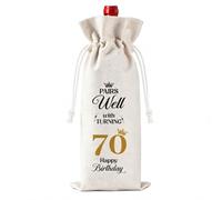 Mzbnfa 70th Birthday Gifts for Men Women, Decorative Wine Gift Bag with Drawstring, Jute Bottle Bag for 70 Year Old Mum Dad Grandma Grandad, Reusable Present Wrap for Milestone Celebration