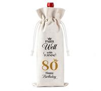 Mzbnfa 80th Birthday Gifts for Men Women, Decorative Wine Gift Bag with Drawstring, Jute Bottle Bag for 80 Year Old Mum Dad Grandma Grandad, Reusable Present Wrap for Milestone Celebration
