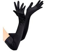 Mzbnfa Long Elbow Satin Gloves for Women, 20.9in Opera Evening Gloves for Wedding, Prom & Party Costume Accessories (Black)
