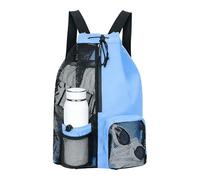 Mzbnfa Swim Bag Mesh Drawstring Backpack with Wet Pocket, Waterproof Gym Bags with Wet and Dry Compartments Adjustable Straps for Beach Swimming Pool Gym Workout Men Women (Blue)