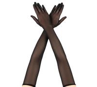 Mzbnfa Women's Super Long Tulle Mesh Gloves - Elbow Length Stretchy Sheer Opera Gloves for 1920's Formal Prom, Wedding, Dance & Halloween Costume Party (Black)
