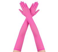 Mzbnfa Women's Super Long Tulle Mesh Gloves - Elbow Length Stretchy Sheer Opera Gloves for 1920's Formal Prom, Wedding, Dance & Halloween Costume Party (Rose Pink)