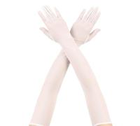 Mzbnfa Women's Super Long Tulle Mesh Gloves - Elbow Length Stretchy Sheer Opera Gloves for 1920's Formal Prom, Wedding, Dance & Halloween Costume Party (White)