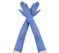 Mzbnfa Women's Super Long Tulle Mesh Gloves - Elbow Length Stretchy Sheer Opera Gloves for 1920's Formal Prom, Wedding, Dance & Halloween Costume Party (Blue)