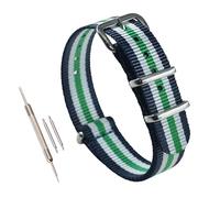 MZBUTIQ 13 mm Blue/white/green One Piece Nylon Watch Strap Band Replacement Polished Buckle Extra Long
