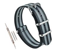 MZBUTIQ 17 mm Black/Grey Nylon Strap One Piece Watch Band Belt Replacement for Small Wrist 4 Rings
