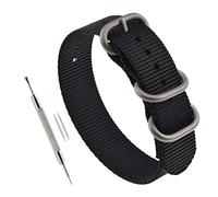 MZBUTIQ 20 mm Black Men's Nylon Watch Strap One Piece Watch Bands Replacement Matte Buckle 3 Ring