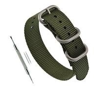 MZBUTIQ 22 mm Green Men's Watch Strap Nylon Watch Band with Heavy Duty Silver Buckle 3 Ring
