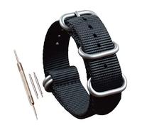 MZBUTIQ 28 mm Black Nylon Watch Strap Men's Watch Band Replacement Matt Finish 5 Rings