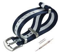 MZBUTIQ Watch Strap 22 mm Seat Belt Blue/white Nylon Watch Bands One-piece 4 Ring Watch Bracelet for Men