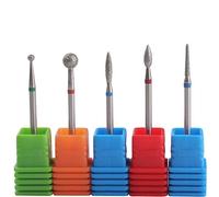 MZCMSL Diamond Cuticle Nail Drill Bits,5pcs Russian Manicure Drill Bits(Ball/Flame/Needle),3/32 Shank Cuticle Remover Bit Kit