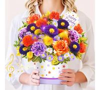 MZD8391 Birthday Cards, Happy Birthday Cards with Music & Lights, Daisy and Yellow Rose, 10 Inch Life Sized Forever Flower Bouquet Greeting Card Gifts for Wife Women Mom Grandma Sister