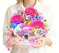 MZD8391 Birthday Cards With Music & Lights, 3D Pop Up Mothers Day Card, Gerbera Daisy & Butterfly, 10 Inch Life Sized Forever Flower Bouquet Anniversary Card for Mother's Day, Birthday, Anniversary