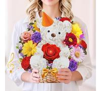 MZD8391 Birthday Cards with MUSIC & LIGHTS, Happy Birthday Card, Bear & Daisy, 10 Inch Life Sized Forever Flower Bouquet 3D Pop Up Greeting Card for Wife Mom Daughter Grandma Women