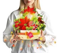 MZD8391 Pop Up Christmas Cards with Music & Lights, 11 inch Christmas Flower Bouquet Greeting Cards, Poinsettia Christmas Gifts Card Playing 3 Christmas Songs (Envelope Included)