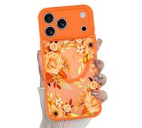 MZELQ Compatible with iPhone 17 Pro Max Case Support for MagSafe, Cute Flower Pattern Soft TPU Bumper Full Camera Protection Shockproof Protective Cover, Orange