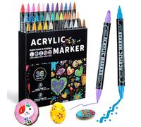 Mzh Art 36 Colors Dual Tip Acrylic Paint Pens Markers, Double Tip Premium Acrylic Markers, Acrylic Markers for Wood, Rock Painting, Glass, Canvas, Stone, DIY Crafts Making Art Supplies