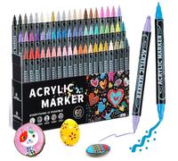 Mzh Art 60 Colors Dual Tip Premium Acrylic Paint Pens, Double Tip Markers for Wood, Rock, Glass, Canvas, Stone, DIY Crafts Making Art Supplies