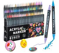 Mzh Art 72 Colors Dual Tip Acrylic Paint Pens Markers, Double Tip Premium Acrylic Markers, Acrylic Markers for Wood, Rock Painting, Glass, Canvas, Stone, DIY Crafts Making Art Supplies