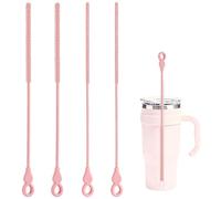 MZHJYWJW Silicone Straw Cleaner Brush,4 Pcs Straw Brush Cleaners | Non-Slip Handle, 2Pcs 6mm+2Pcs 9mm Brush Head, 250mm Long Straw Cleaning Brushes for Metal Straws,Water Bottle Straws (Pink)