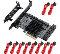 MZHOU PCI-e 4X SATA Card 10 Ports, 6Gbps PCIe SATA 3.0 Controller Adapter Card - PCIE SATA Card Support 10 SATA 3.0 Devices with 10 SATA Cables and Low Profile Bracket (Chip: ASM1166)