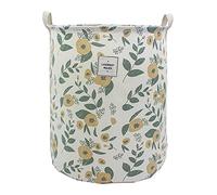 Mziart Collapsible Laundry Basket, Floral Printing Large Laundry Hamper for Baby Girls Kids Toys Clothes Organizer Foldable Storage Bin Waterproof Canvas Nursery Storage Basket with Handles (Green)
