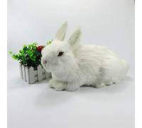 MZICXV 13" Realistic Lying Rabbit Figurine, Brown Plush Bunny Toy, Lifelike Animal Model,Easter Decoration(White)