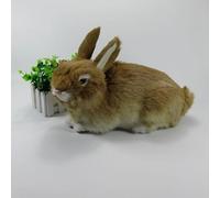 MZICXV 13" Realistic Lying Rabbit Figurine, Brown Plush Bunny Toy, Lifelike Animal Model,Easter Decoration(Yellow)