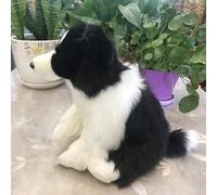 MZICXV 14.6" Realistic Border Collie Plush Toy, Soft Black and White Dog Stuffed Animal