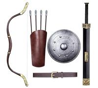 MZICXV Kids Plastic Set, Toy Shield Bow Arrow Quiver Belt, 6-Piece Costume Accessories for Boys Fancy Dress Party Performance, Safe Play Role Playing Gift(A)