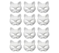 MZinge 12 PCS DIY Paintable Blank Cat & Fox Half Face Masks, Hand-painted Masks for Masquerade, Carnival, Cosplay & Halloween