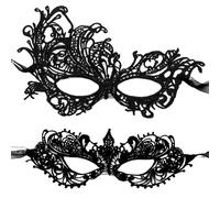 MZinge 2 Pcs Luxury Venetian Carnival Masks - Sexy Black Lace Half-Face Masks for Women's Masquerade Ball Fancy Dress(black)
