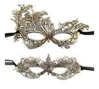 MZinge 2 Pcs Luxury Venetian Carnival Masks - Sexy Gold Lace Half-Face Masks for Women's Masquerade Ball Fancy Dress