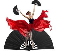 MZinge 2025 New Large-sized Foldable Hand-cranked Fan. Black Hand Fan,Foldable Fan Suitable for Chinese Kung Fu,Tai Chi,Line Dance,Dance,Music Festivals,Parties and Decorations,Red (black)