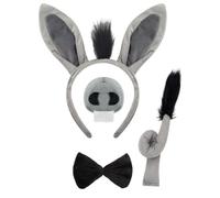 MZinge 4Pcs Animal Costume Accessories Set, Donkey Mouse Pig Cosplay Kit with Ears Headband, Nose, Tail and Bowtie, Cartoon Animal Halloween Dress Up Props (Donkey)