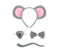 MZinge 4Pcs Animal Costume Accessories Set, Donkey Mouse Pig Cosplay Kit with Ears Headband, Nose, Tail and Bowtie, Cartoon Animal Halloween Dress Up Props (Mouse)