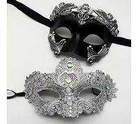 MZinge Couple's Masquerade Masks Set - Luxury Lace & Antique Roman Greek Venetian Style for Prom, Halloween, Mardi Gras Wedding & Costume Party (silver)