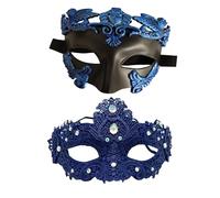 MZinge Couple's Masquerade Masks Set - Luxury Lace & Antique Roman Greek Venetian Style for Prom, Halloween, Mardi Gras Wedding & Costume Party (blue)