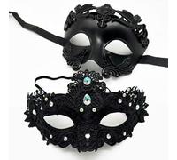 MZinge Couple's Masquerade Masks Set - Luxury Lace & Antique Roman Greek Venetian Style for Prom, Halloween, Mardi Gras Wedding & Costume Party (black)