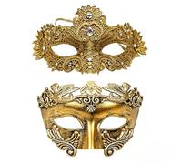 MZinge Couple's Masquerade Masks Shiny Rhinestone Luxury Lace & Antique Roman Greek Venetian Style for Prom, Mardi Gras, Ball & Halloween Party