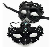 MZinge Couple's Masquerade Masks Shiny Rhinestone Luxury Lace & Antique Roman Greek Venetian Style for Prom, Mardi Gras, Ball & Halloween Party