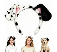 MZinge Dalmatian Polka Dot Dog Ear Headband, Fluffy Plush Puppy Ears Headband, Cute Animal Cosplay Costume Headwear for Halloween Party Makeup Skin Care (Black White)