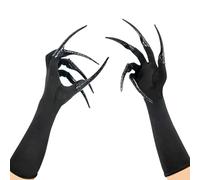 MZinge Long Finger Claw Gloves Black paw gloves, scary vampire witch demon crow Halloween Cat nail rings Cosplay costume accessories For women、men costume (gloves & 10pcs claws)