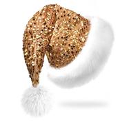 MZinge Sequin Santa hat Christmas Hat Shiny Sequin Xmas Hat Luxury Plush Xmas Hat with a Pompom, Unisex Velvet Father Christmas Hat Costume, Party Hat Cap for Xmas Holiday (yellow)