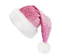 MZinge Sequin Santa hat Christmas Hat Shiny Sequin Xmas Hat Luxury Plush Xmas Hat with a Pompom, Unisex Velvet Father Christmas Hat Costume, Party Hat Cap for Xmas Holiday (pink)