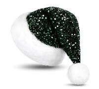 MZinge Sequin Santa hat Christmas Hat Shiny Sequin Xmas Hat Luxury Plush Xmas Hat with a Pompom, Unisex Velvet Father Christmas Hat Costume, Party Hat Cap for Xmas Holiday (green)