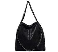 MZKJ.Com Ladies chain bag PU leather shoulder bag fashion black three chain leisure handbag (black)
