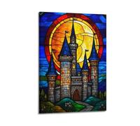 MZKSUERS Stained Glass Castle Decoration Poster Poster Decorative Painting Canvas Wall Posters And Art Picture Print Modern Family Bedroom Decor Posters 16x24inch(40x60cm)